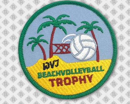 Runder Patch Aufnäher Abzeichen Badge gestickt mit Kettelrand Beachvolleyball bunt Vereine
