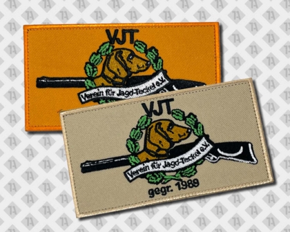 Eckiger Patch Aufnäher Abzeichen Badge gestickt mit gesticktem Rand Dackel Vereine