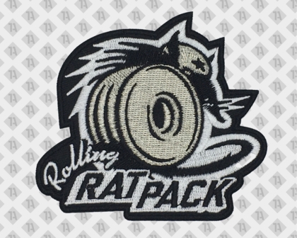Konturgeschnittener Aufnäher Patch gestickt mit gesticktem Rand Rat Pack Vereine