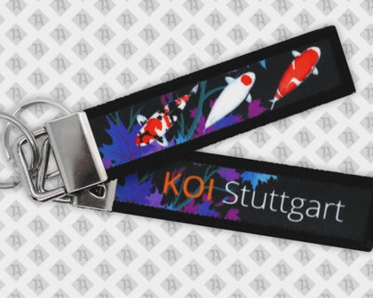 Gedruckter Schlüsselanhänger mit Kettelrand Fotorealistisch KOI Stuttgart Firmen