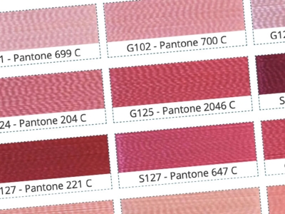 Farbmuster einiger Stickgarne die als Palette dargestellt sind