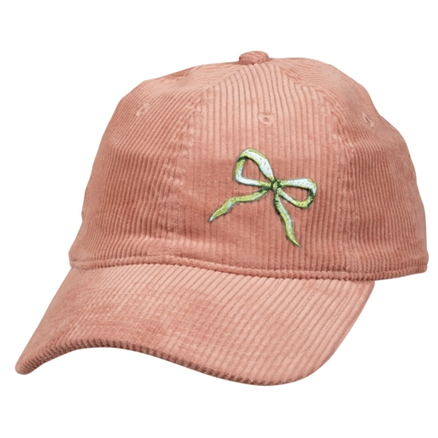 Beechfield Corduroy Dad Cap, Pink / Dusty Pink, mit gesticktem Aufnäher Weihnachtsschleife - Bild 1