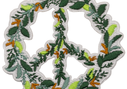 Aufnäher / Patch, gestickt, Peace mit Blumen - Bild 1