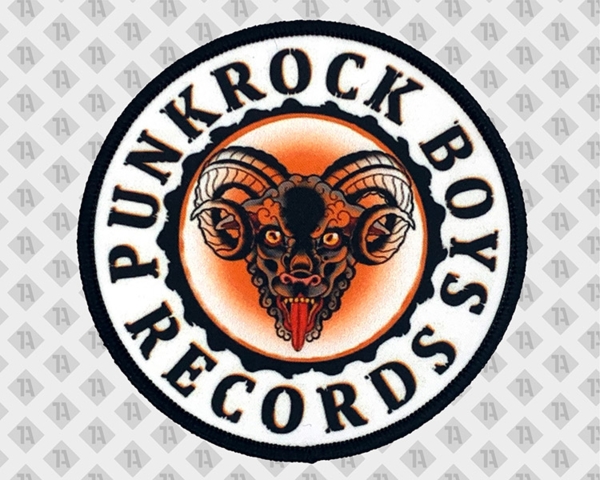 Runder Patch mit Punkrock Boys Records Logo, Widderkopf-Motiv und schwarzem Kettelrand.