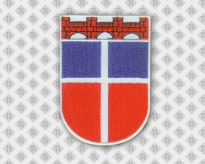 Gestickter Aufnäher Patch Wappenform gestickter Rand mit rotem Hintergrund Motiv