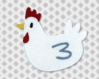 Gestickter Patch Aufnäher Kontur geschnitten mit gesticktem Rand weiß niedlich Huhn DIY Kinder