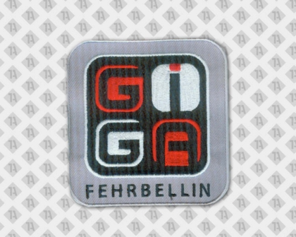 Aufnäher Patch gestickt mit gesticktem Rand grau rot weiß Firma