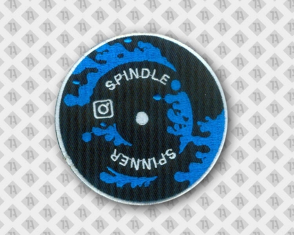 Patch Aufnäher rund gestickt mit gesticktem Rand blau weiß schwarz Firma