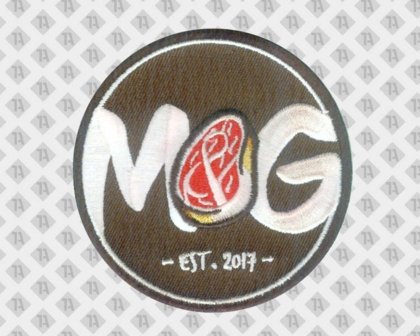 Patch Aufnäher gestickt rund mit gesticktem Rand Fleisch Schriftzug Gastro