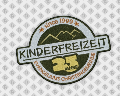 Konturgeschnittener Patch gestickt mit Kettelrand Kinderfreizeit Gemeinde Stadt
