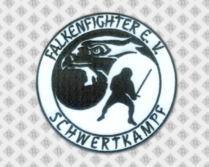 Runder gestickter Aufnäher Patch mit gesticktem Rand schwarz weiß Schwertkampf