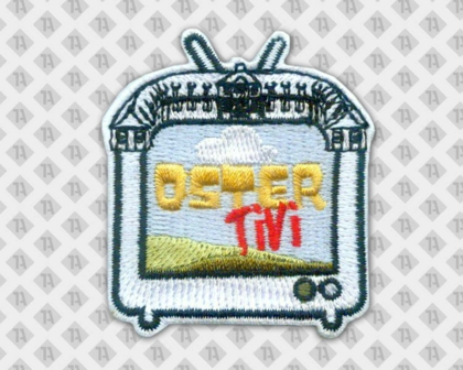 Konturgeschnittener gestickter Patch Aufnäher mit gesticktem Rand Pfadfinder TV Fernseher