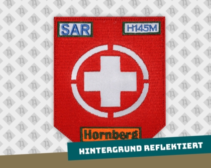 Reflektierender gestickter Patch mit gestickten Rand von SAR Hornberg in rot orange blau silber Bundeswehr