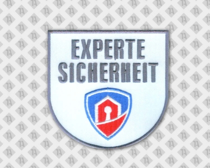 Konturgeschnittener Patch Aufnäher gestickt mit gesticktem Rand Sicherheitsdienste Experte Sicherheit weiß grau