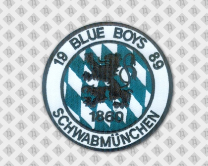 Runder gestickter Patch Aufnäher Badge Abzeichen mit Stickrand Löwe schwarz weiß Verein