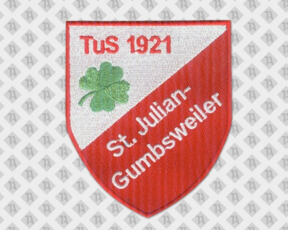 Gestickter Patch Aufnäher Badge Vereine mit gesticktem Rand in Wappenform Kleeblatt rot weiß grün Vereine