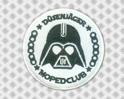 Runder gestickter Patch Aufnäher Abzeichen badge mit Kettelrand schwarz weiß Darth Vader Vereine
