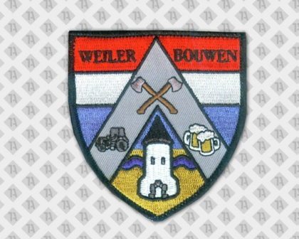 Gesticker Patch Aufnäher Abzeichen Badge mit Kettelrand in Wappenform Äxte Burg Trecker Bier Vereine