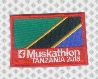 Gestickter Aufnäher Patch Abzeichen badge rechteckig Kettelrand Muskathlon Tansania Vereine