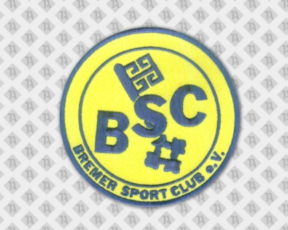 Patch Aufnäher Abzeichen badge gestickt mit Stickrand rund blau gelb Bremer Sport Club Vereine