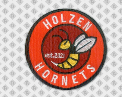 Patch Aufnäher Abzeichen badge gestickt rund mit Kettelrand rot schwarz Hornets Wespe Vereine
