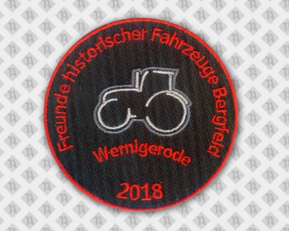 Runder gestickter Patch Aufnäher Abzeichen Badge gestickter Rand rot schwarz Trecker Vereine
