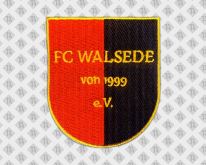Patch Aufnäher Abzeichen Badge gestickt mit gesticktem Rand Wappenform Walsede schwarz rot Vereine