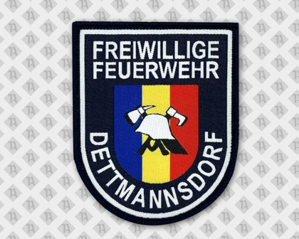 Wappen Patch Aufnäher gewebt mit Kettelrand bunt Detmannsdorf Abzeichen Freiwillige Feuerwehr