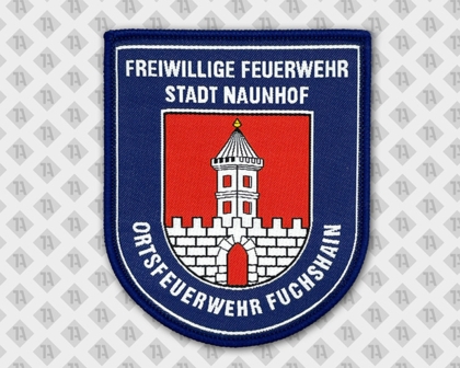 Wappen Patch Aufnäher gewebt mit Kettelrand Ortsfeuerwehr Naundorf blau weiß rot Feuerwehr