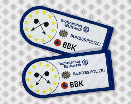 Konturgeschnittener Patch Aufnäher gewebt mit Kettelrand BKK Bundespolizei Technisches Hilfswerk Polizei
