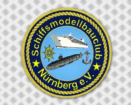 Runder Patch Aufnäher Abzeichen Badge mit Laserschnitt metallic gold Schiff Modellbauclub U-Boot Vereine