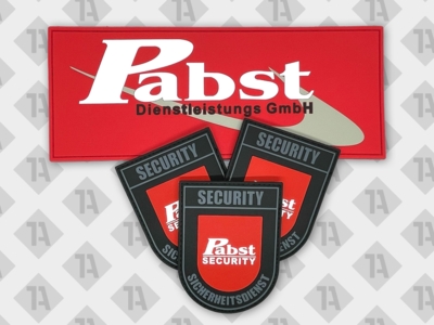 Rubber PVC Patch Aufnäher Security Sicherheitsdienst Pabst in rot schwarz grau Gummi Emblem