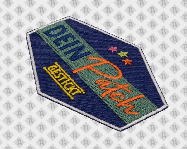 gestickter Patch/Aufnäher - blau mit warmen, gestickten Details - Motiv: Dein Patch - Ansicht rechts