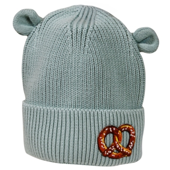 Beechfield Organic Baby Bear Beanie, Türkis / Dusty Turquoise, 12-24 Monate, mit gesticktem Aufnäher Brezel - Bild 1