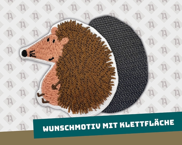 Patch Aufnäher gestickt im Konturschnitt mit Klett Wunschmotiv