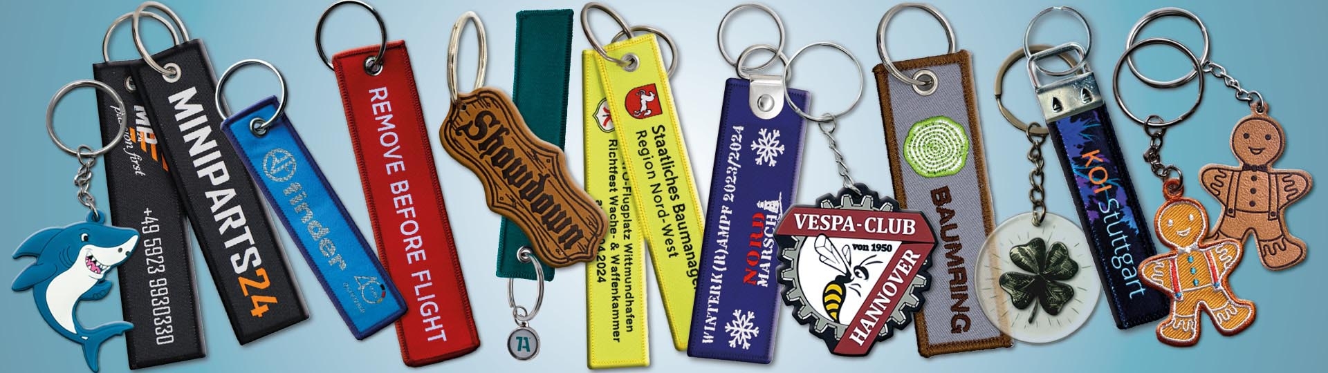 Schlüsselanhänger individuell mit Logo – gestickt, aus Leder, Filz oder PVC