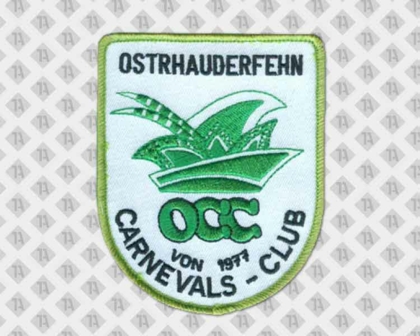 Gestickter Patch Aufnäher in Wappenform mit Kettelrand grün weiß Karneval