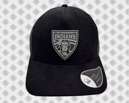 Schwarze Cap mit EC Hannover Indians PVC Rubber Patch – Sportliches Emblem mit Aufnähservice.