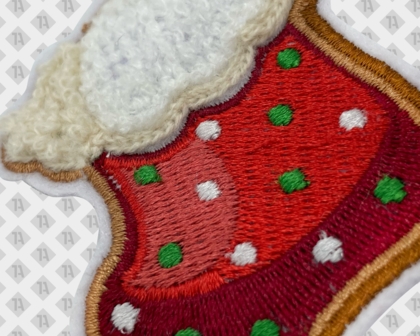 Weihnachtsstrumpf Chenille & Stickerei – Patch rot weiß grün konturgeschnitten mit gesticktem Rand