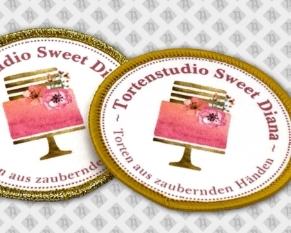Patch Aufnäher gedruckt mit Kettelrand bunt metallic gold Gastro