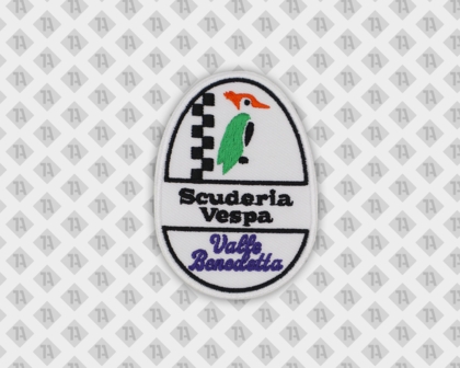 Ovaler Patch Aufnäher gestickt mit gesticktem Rand Vespa Biker und Auto
