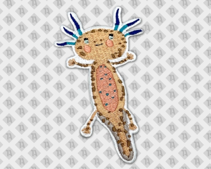 Gestickter Aufnäher Patch gestickter Rand Kontur geschnitten bunt Axolotl Tier Kinder DIY