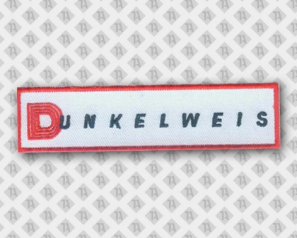 Aufnäher Patch gestickt rechteckig mit gesticktem Rand rot weiß Firma
