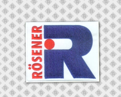 Aufnäher Patch gestickt mit gesticktem Rand Rösener rot blau Firma