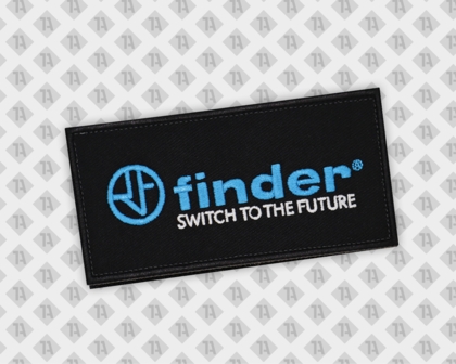 Eckiger Patch Aufnäher gestickt mit gesticktem Rand finder Schriftzug Logo Firmen