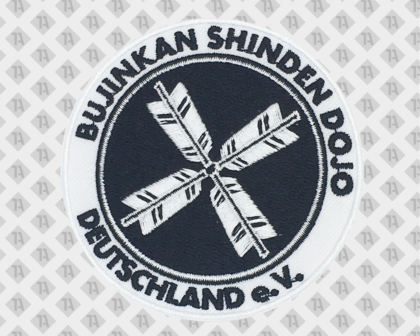 Runder Patch Aufnäher gestickt mit gesticktem Rand schwarz weiß Dojo Kampfkunst