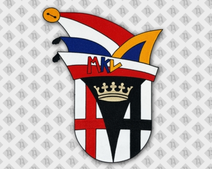 Konturgeschnittener Aufnäher Patch gestickt mit gesticktem Rand MKV bunt Krone Karneval Narren