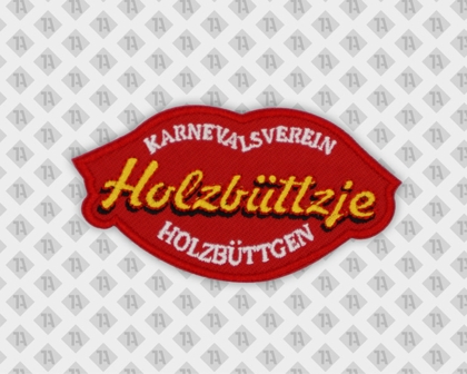 Konturgeschnittener Patch Aufnäher gestickt mit gesticktem Rand Holzbüttzje Mund Karneval