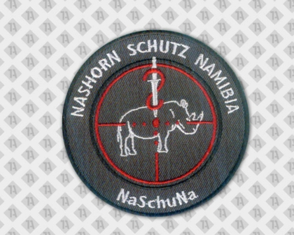 Runder gestickter Patch Aufnäher Abzeichen Badge mit gesticktem Rand Nashorn Nashornschutz Vereine