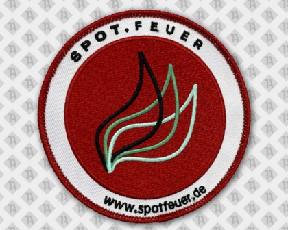 Runder gestickter Patch Aufnäher Abzeichen Badge mit Kettelrand rot weiß Spotfeuer Vereine